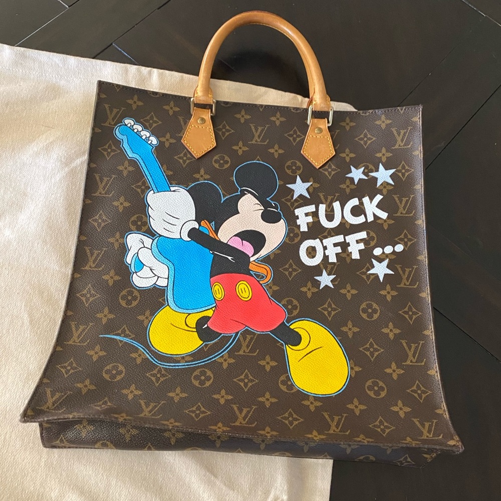 Custom Vintage Louis Vuitton Monogram Sac Plat, Mickey Mouse, stunning piece!
